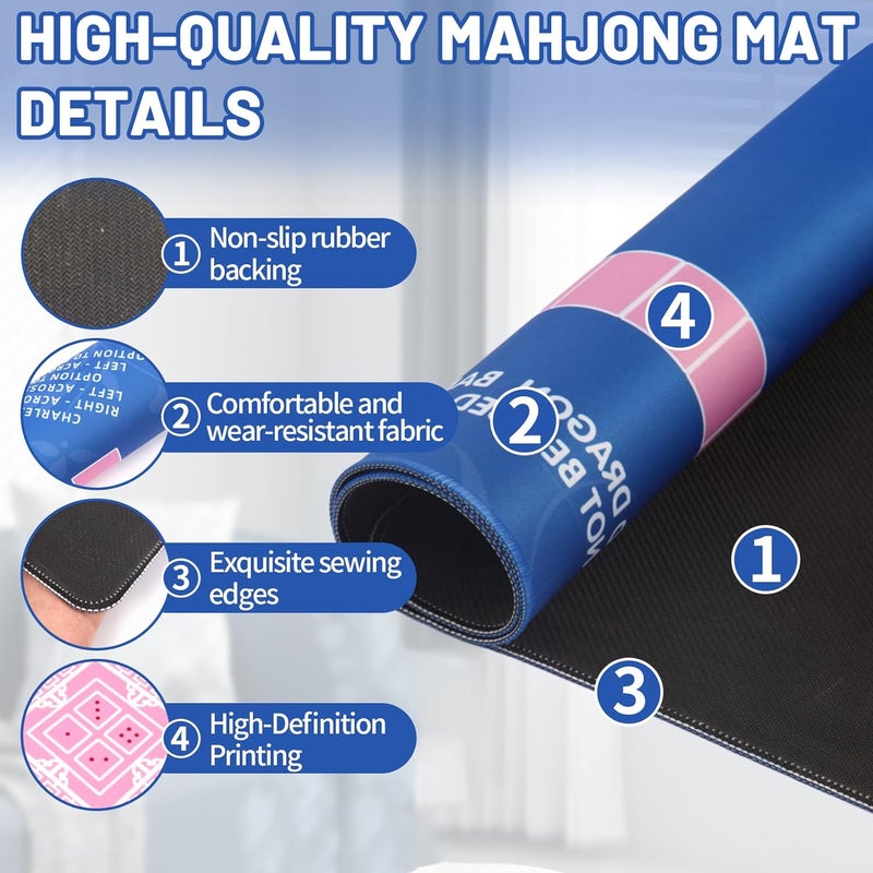 Linoows Mahjong Mat | Non-Slip Gaming Mat with Noise Reduction 31.5x31.5 Inch Large for Mahjong, Poker, Board & Card Games, Dominoes | Eastern Elegance Design - Image 3